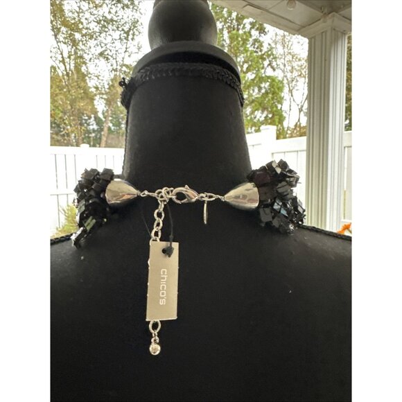 Chicos Black Sequin 16" Long Layered Stacked Statement Necklace NEW - Picture 9 of 13